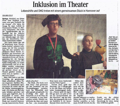 Inklusion im Theater - Neue Deister-Zeitung Artikel vom 27.02.2013