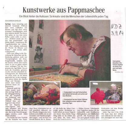 Kunstwerke aus Pappmaschee - NDZ Artikel vom 03.09.2014