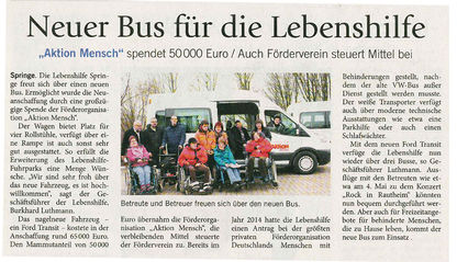 Neuer Bus für die Lebenshilfe Springe - Hallo Samstag Artikel vom 27.02.2016