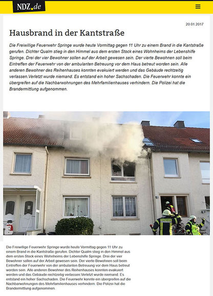 Hausbrand in der Kantstraße - NDZ Artikel vom 20.01.2017