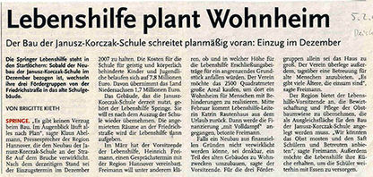 Lebenshilfe plant Wohnheim - Deister Anzeiger Artikel vom 05.02.2007