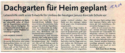 Dachgarten für Heim geplant - Deister Anzeiger Artikel vom 15.09.2007