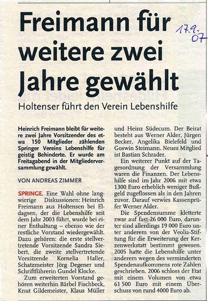 Freimann für weitere zwei Jahre gewählt - Deister Anzeiger Artikel vom 17.09.2007