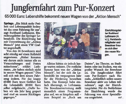Jungfernfahrt zum Pur-Konzert - Neue Deister-Zeitung Artikel vom 11.03.2013