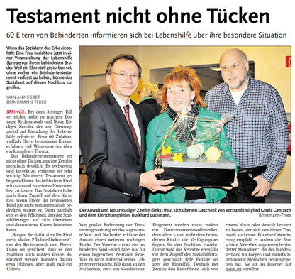 Testament nicht ohne Tücken - Neue Presse Artikel vom 25.04.2013