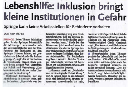 Lebenshilfe: Inklusion bringt kleine Institutionen in Gefahr - Deister Anzeiger Artikel vom 23.08.2013