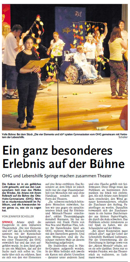 Ein ganz besonderes Erlebnis auf der Bühne - NP Artikel vom 08.07.2014