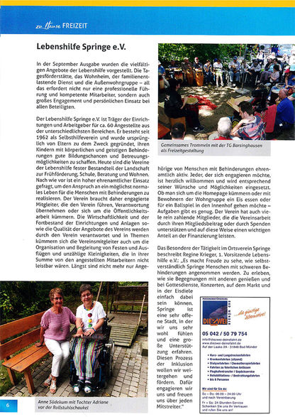 Zu Hause - Die Lebenshilfe Springe e.V. im Stadtmagazin 10/2016