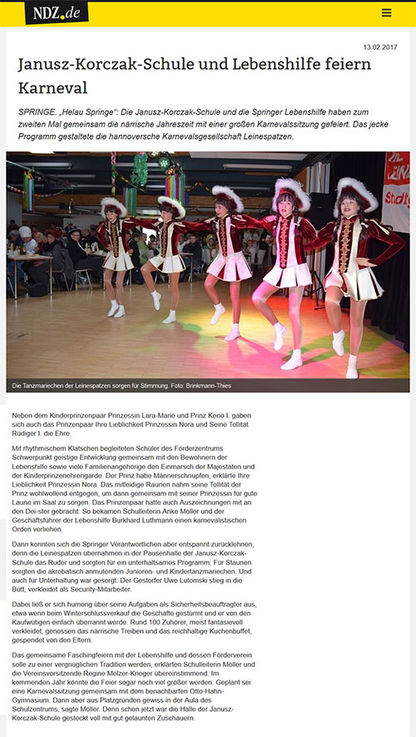 Janusz-Korczak-Schule und Lebenshilfe feiern Karneval - NDZ Artikel vom 13.02.2017