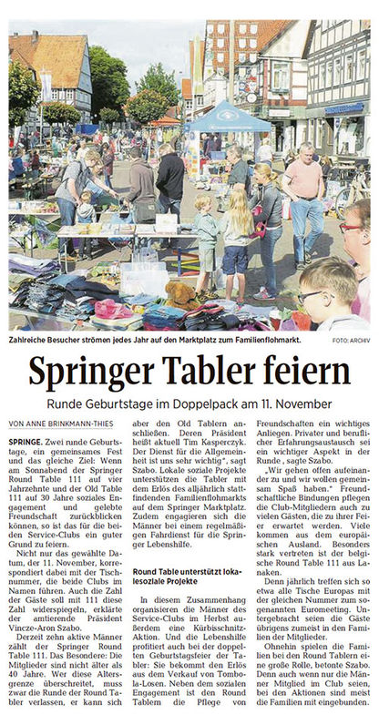 Springer Tabler Feiern - NDZ Artikel vom 10.11.2017