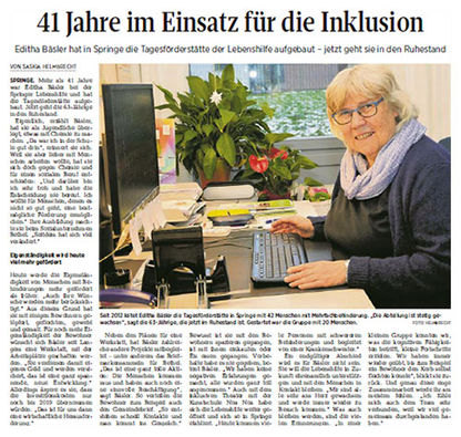 41 Jahre im Einsatz für die Inklusion - NDZ Artikel vom 03.01.2018