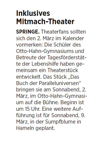 Inklusives Mitmach-Theater - NDZ Artikel vom 22.02.2019