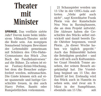 Theater mit Minister - NDZ Artikel vom 01.03.2019