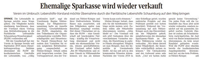 Ehemalige Sparkasse wird wieder verkauft - Neue Deister-Zeitung vom 16.07.2020