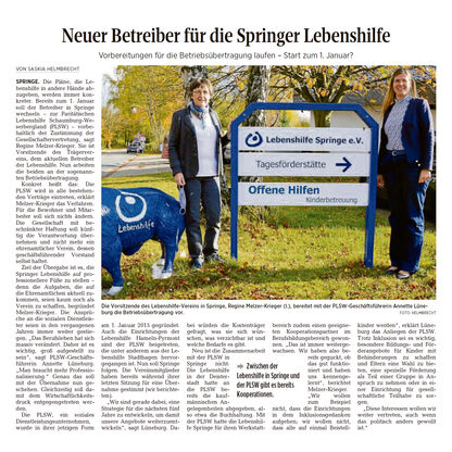 Neuer Betreiber für die Springer Lebenshilfe - Neue Deister-Zeitung vom 18.11.2020